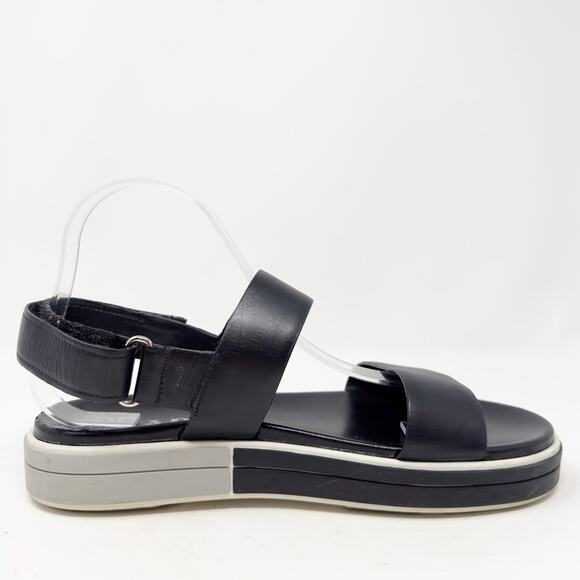 Prada Logo Embossed Rubber Trimmed Leather Sandals in Black - Picture 11 of 15